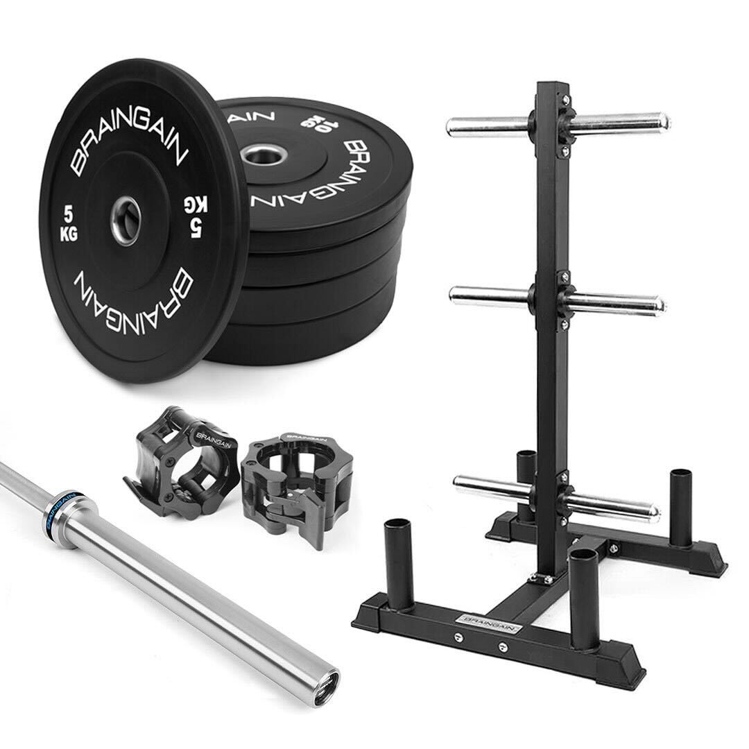 BRAINGAIN Olympian Gym Bundle (150kg Plates, 20kg Olympic Bar)